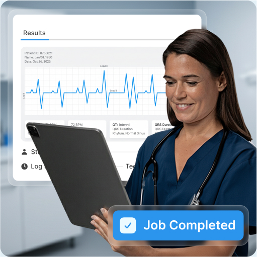 A healthcare professional is holding a tablet