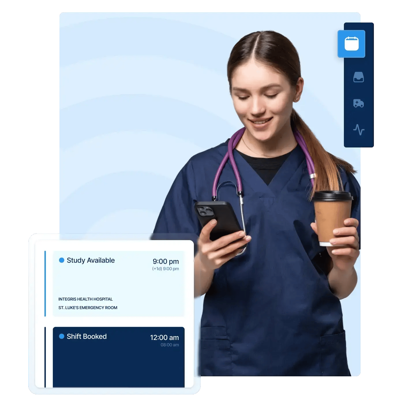 A female healthcare professional holding a smartphone