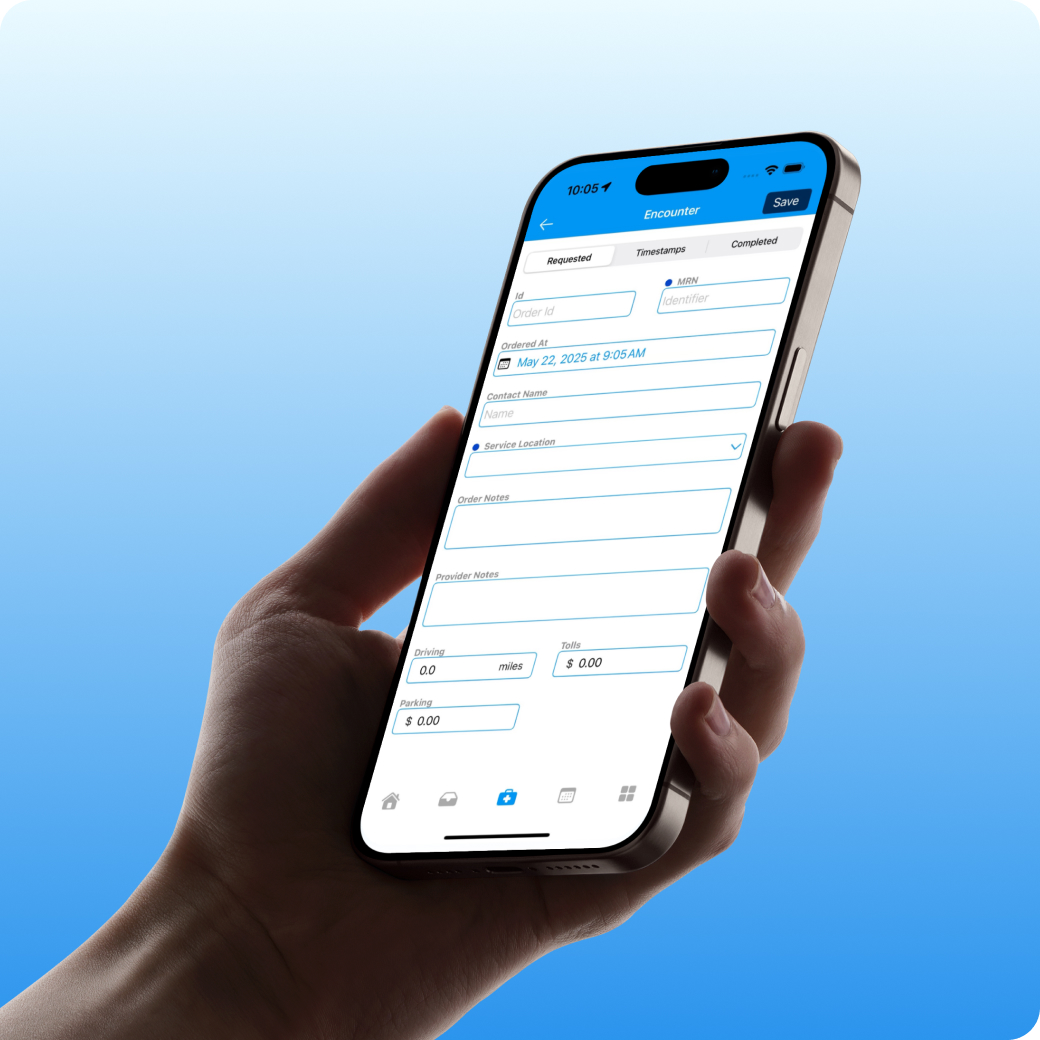 A hand holding a smartphone UI